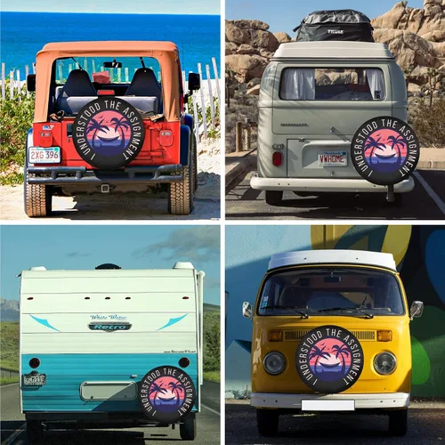 Vista 3 de Fundas de neumáticos de repuesto para remolques, divertidos neumáticos de playa para autos, resistentes a la intemperie, a prueba de polvo
