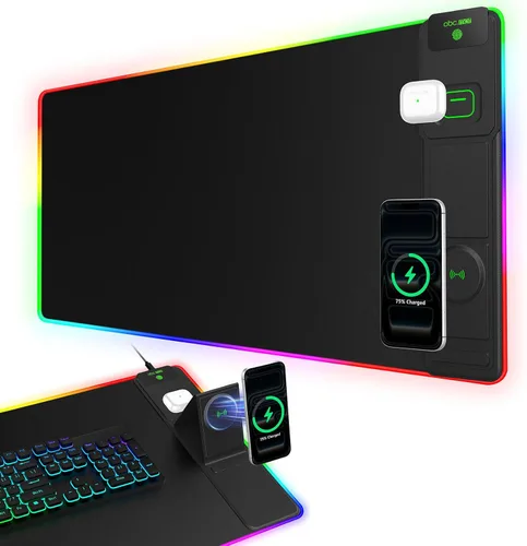 Vista 13 de Wireless Charging Mouse Pad with Foldable Phone Holder, 31.5"x15.8" XXL Excel Cheat Sheet Desk Mat for Laptop/Keyboard, Waterproof Ultra-Smooth