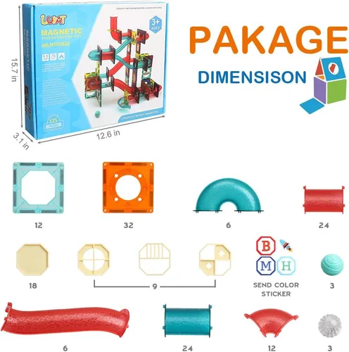 Vista 6 de Azulejos magnéticos, bloques magnéticos de tubo de 125 piezas para niños pequeños, juguetes de imanes transparentes 3D, juguete STEM para niños
