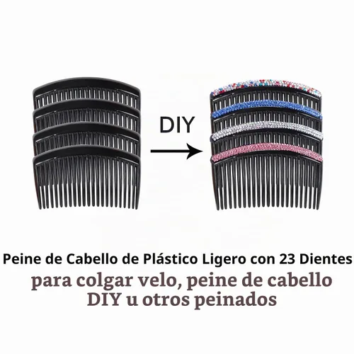 Vista 4 de Cinaci Paquete de 30 peines laterales de plástico transparente blanco negro marrón para el cabello con 23 dientes para tocados, clips, pasadores