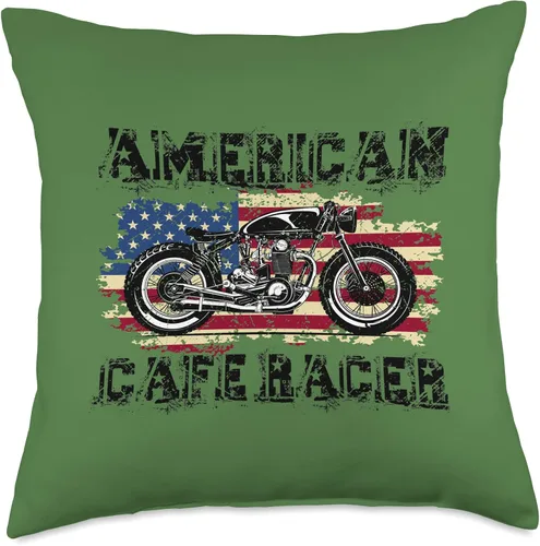 Vista 4 de American Cafe Racer Motorcycle Apparel and Merch American Cafe Racer Biker Men Women Adult Teens Boys Girls Throw Pillow, 16x16, Multicolor