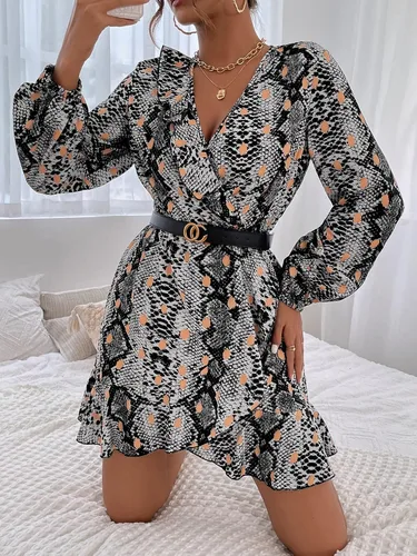 Vista 3 de WDIRARA Vestido corto de manga larga de piel de serpiente para mujer