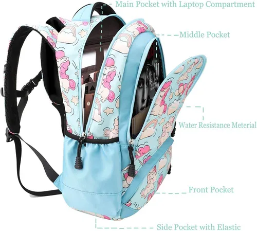 Vista 4 de Meisohua Mochilas escolares para niñas, mochila de unicornio con bolsa de almuerzo y estuche para lápices, juego de bolsas escolares 3 en 1