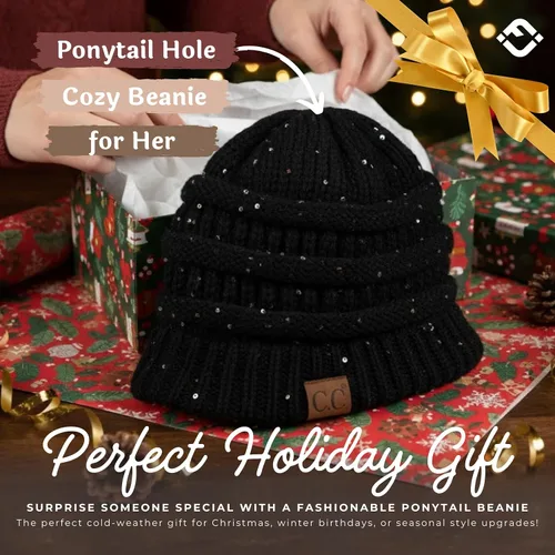 Vista 59 de Funky Junque - Gorro para mujer con ranura para cola de caballo