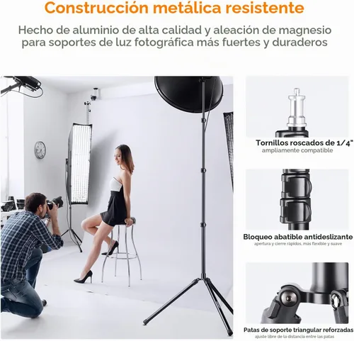 Vista 4 de K&F CONCEPT Soporte de luz de 79 pulgadas/6.6 ft, trípode de fotografía de estudio, resistente para estudio, luz rápida, reflector, flash, softbox
