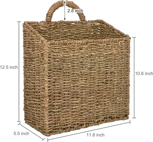 Vista 5 de MyGift Cesta de almacenamiento colgante de pared, cestas decorativas grandes, cesta organizadora de revistas y correo de 12.5 pulgadas