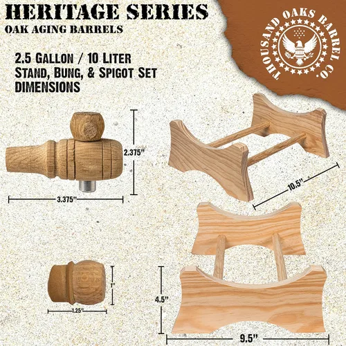 Vista 2 de Soporte de madera, 3/4" Bung and Spigot para barril de envejecimiento de roble de 2.5 galones (10 litros) - Heritage, soporte para barriles