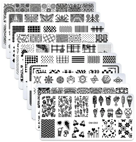 Vista 9 de Juego de sellos de uñas, 10 unidades, diseño geométrico, plantilla de placa de uñas, accesorios de arte de uñas, para bricolaje y salón de belleza