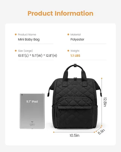 Vista 9 de LOVEVOOK Mochila pequeña para pañales, mini bolsa de bebé para niña o niño con cambiador, mochila para pañales para mamá y papá con hebillas