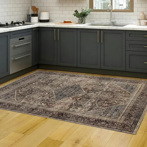 Vista 34 de Alfombra de área de 5 x 7, alfombra bohemia vintage, ultra suave, de pelo bajo, lavable, antideslizante, resistente a las manchas, alfombra impresa