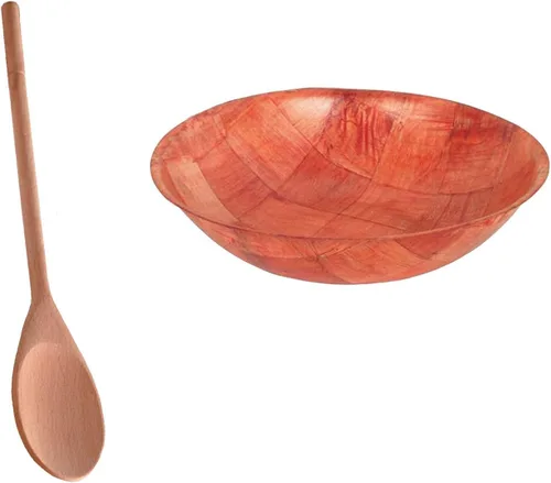 Vista 10 de Tiger Chef Cuencos de ensalada de madera tejida de 20 pulgadas. Juego de 3 cuencos con cuchara de ensalada gratis. Cuencos de ensalada de palomitas