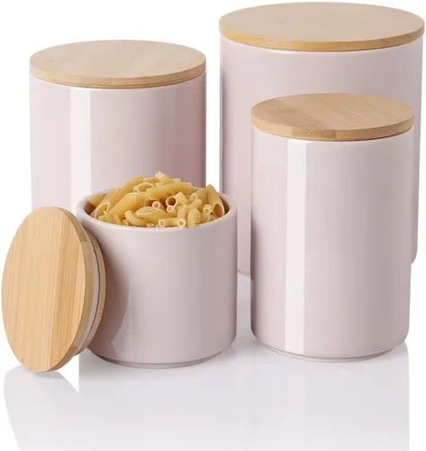 Vista 40 de Botes de Cocina Sweejar Tarro de Cerámica para Almacenamiento de Alimentos, Contenedores Apilables con Tapa de Madera de Sellado Hermético