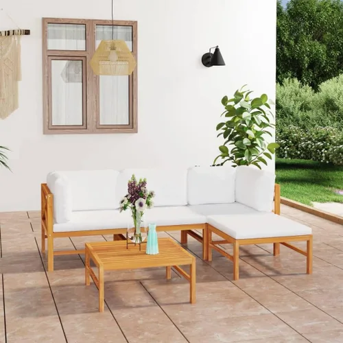 Vista 16 de 4-Piece Patio Lounge Set with Gray Cushions Solid Teak Wood Outdoor Furniture for Garden Balcony Porch Apartment Small Space