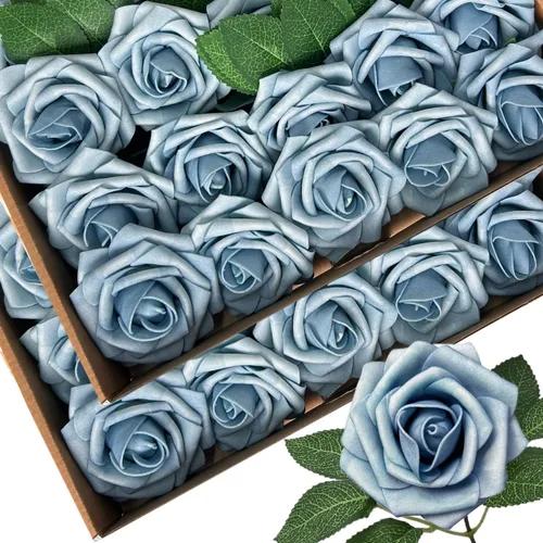 Vista 10 de 25 piezas Flores Artificiales de Espuma Rosas Falsas con Tallos 8 Hojas Rosas Sintéticas de Aspecto Real para Ramos de Boda Centros de Mesa de Negro