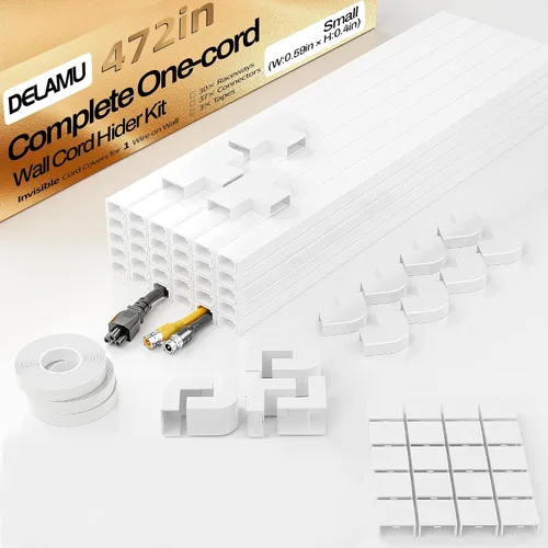 Vista 11 de Delamu Ocultador de cable beige, cubiertas de cable de 85 pulgadas para cables en la pared, ocultadores de cables de un cable, cubiertas de alambre