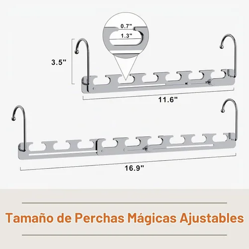 Vista 8 de Sindax Perchas telescópicas que ahorran espacio, 6 agujeros, se ajustan a 9 agujeros, perchas de metal resistentes mejoradas, ahorro de espacio
