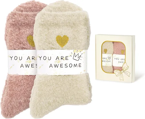 Vista 7 de Fuzzy Socks for Women 2 Pairs Winter Cozy Fluffy Socks Gifts for Women 2-pack White & White