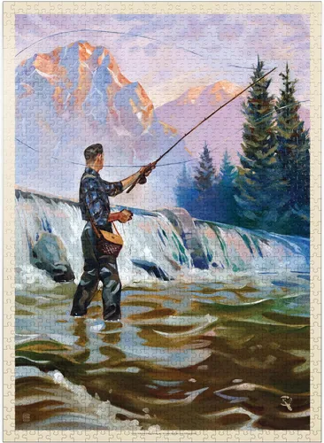 Vista 9 de MyPuzzle Classic Sportsman: Fly Fishing, Vintage Poster - Rompecabezas de 100 piezas prémium para adultos