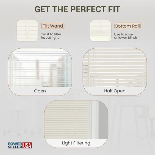Vista 4 de PowerSellerUSA Persianas de Ventana sin Cordón, Privacidad y Filtrado de Luz, Lamas de Vinilo Minipersiana de 1", Tratamiento de Ventana Anti-UV, Se
