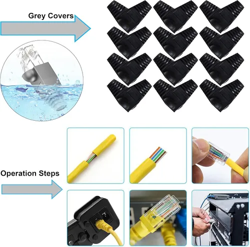 Vista 5 de LEATBUY Crimper Cat5/Cat5e/Cat6 Crimping Tool RJ45 Crimp Tool Set for RJ11/RJ12 Internet Wire Crimp Tools Set Kits with Net Connectors, 30PCS Covers