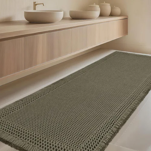 Vista 82 de Tapete de baño con diseño de gofre, moderno, bohemio, absorbente, antideslizante, ultrasuave, lavable a máquina, con letra de baño, dormitorio