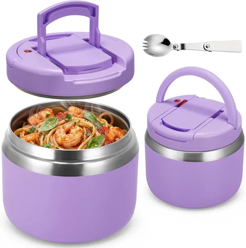 Vista 9 de MAXSO Tarro de comida aislado al vacío de 14 onzas con tapa de hebilla de cuchara, termo de sopa para niños para comida caliente, boca ancha, Negro