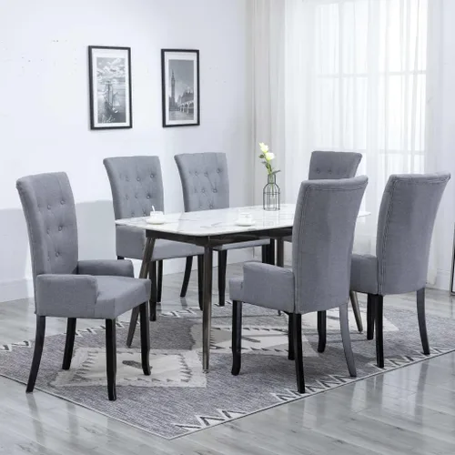 Vista 9 de Silla de comedor de tela gris oscuro con reposabrazos, marco de madera de roble, silla de acento moderna para cocina, comedor, muebles de granja