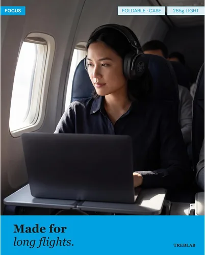 Vista 5 de TREBLAB U5 Auriculares con cancelación activa de ruido sobre la oreja, auriculares inalámbricos Bluetooth 5.3 con micrófono, batería de 65 horas