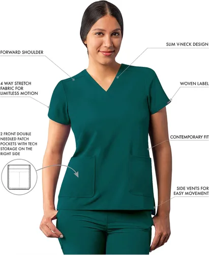 Vista 3 de Adar Addition - Ropa quirúrgica para mujer, moderna camiseta médica con cuello en V