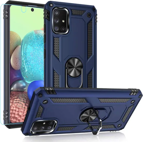 Vista 12 de Funda para Samsung A71 5G, Galaxy A71 5G, funda PUSHIMEI de grado militar resistente con protector de pantalla HD, anillo magnético con soporte