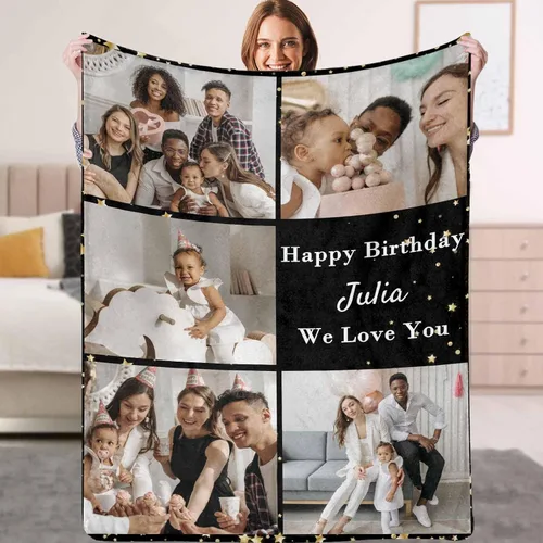 Vista 12 de YESCUSTOM Manta personalizada con fotos y texto, Manta familiar personalizada para adultos, niños y amigos, para cumpleaños, regalo conmemorativo
