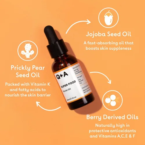 Vista 4 de Q+A Aceite facial Super Food (1.0 fl oz), aceite facial natural rico en vitaminas con jojoba, aceite de vitamina E, nutre e hidrata profundamente