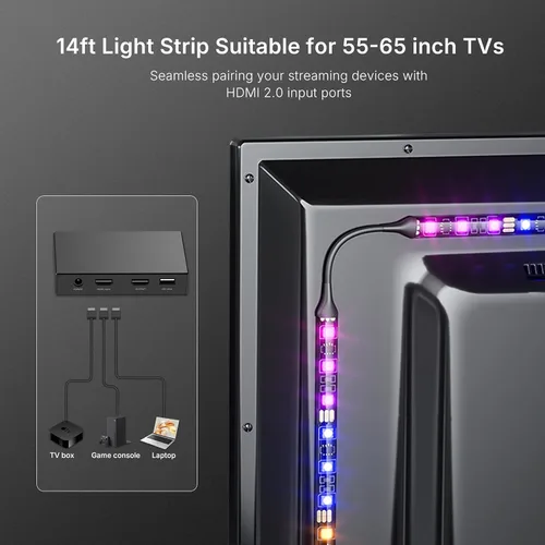 Vista 7 de deerdance Retroiluminación LED para Smart TV con sincronización HDMI2.0 4K60Hz, tira de luces LED y cambio de color controlado por aplicación