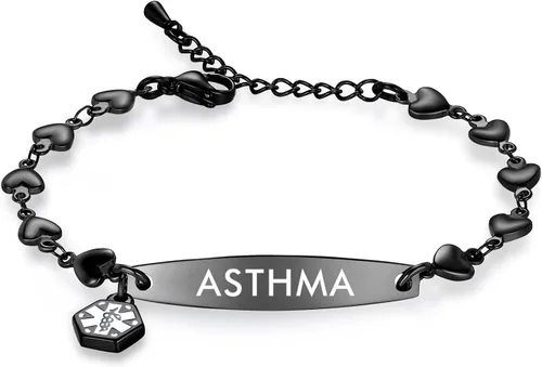 Vista 16 de mnmoom Pulseras de alerta médica para mujeres 6.5-8 pulgadas ajustables corazón links pulseras médicas con grabado