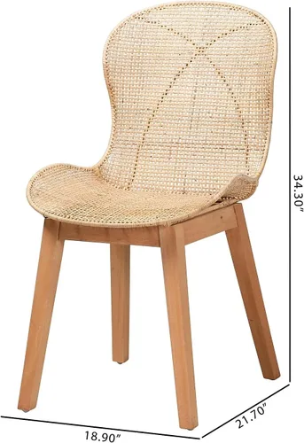Vista 9 de Baxton Studio Sabelle Japandi - Juego de 2 sillas de comedor de caoba y ratán marrón natural