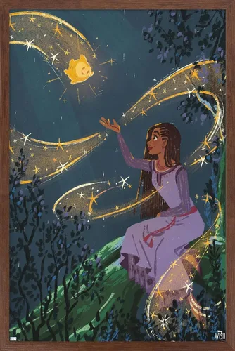 Vista 10 de Trends International Disney Wish - Póster de collage 2 (Asha & Star), 22.4 pulgadas de largo x 14.7 pulgadas, versión enmarcada en madera de granero