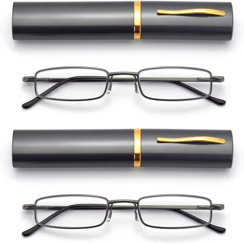 Vista 11 de Anteojos de lectura de bolsillo delgados para hombres y mujeres, lentes compactas súper transparentes, lentes con marco de metal con bisagra
