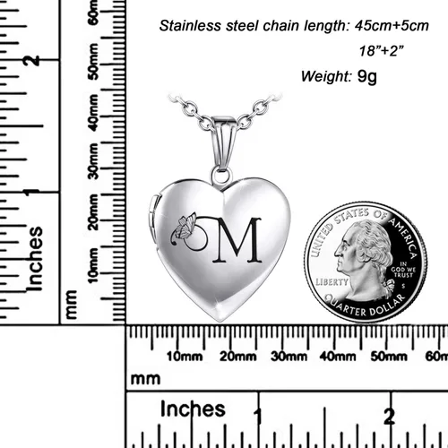 Vista 2 de MUERDOU Collar con medallón de mariposa que sostiene fotos, letra inicial del alfabeto en forma de corazón, foto con medallón de memoria, Esmalte
