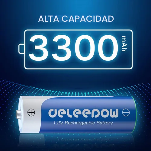 Vista 2 de Baterías recargables AA Nimh 3300mAh 1.2V tamaño AA recargable de alta capacidad 1200 ciclos, paquete de 8 (solo batería)