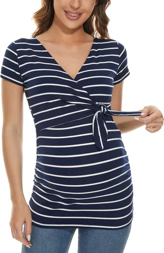 Vista 3 de Glampunch Camisas de maternidad para mujer, manga corta y larga, con lazo frontal, tops de maternidad