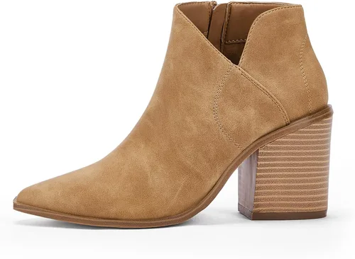 Vista 2 de Botas de tobillo para mujer con corte en V, puntera puntiaguda, tacón grueso, cremallera lateral, botas Chelsea