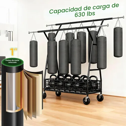 Vista 6 de Raybee Perchero resistente de alta capacidad 285KG, perchero para ropa con varillas dobles y cesta de almacenamiento, perchero portátil para ropa
