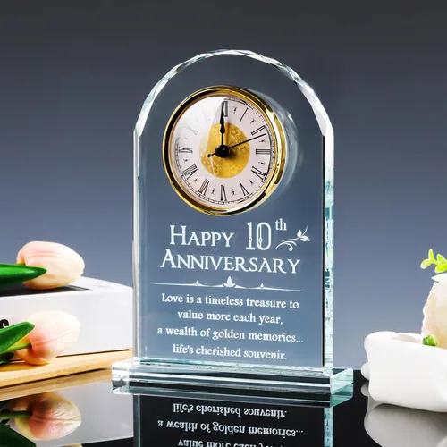 Vista 5 de YWHL Reloj de aniversario de 10 años para ella, regalo de recuerdo de cristal para el 10º aniversario de boda, regalo para pareja