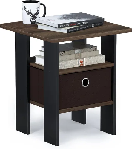 Vista 34 de Furinno Dario - Mesa auxiliar / estante de almacenamiento de noche con cajón de contenedor, pino ámbar/negro, 1 paquete, contenedor superior