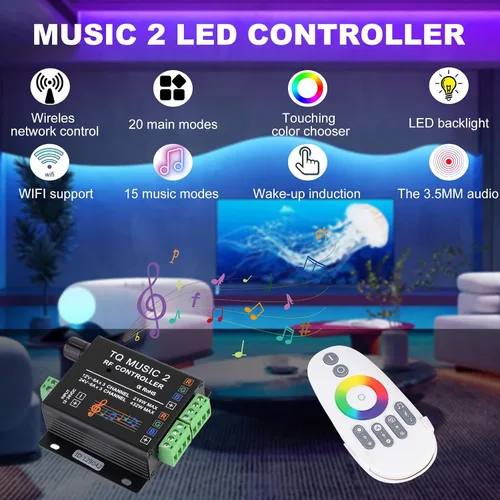Vista 5 de SUPERNIGHT Controlador táctil de música LED RGB RF Sensibilidad Retroiluminación RF toque remoto Color 3.5MM Audio 15 modos de música Controlador