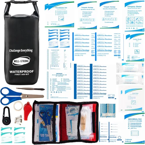 Vista 8 de Kit de Primeros Auxilios Impermeable con Tapa Enrollable para Barco, Kit de Emergencia con Contenidos Impermeables para Pesca, Kayak, Canotaje