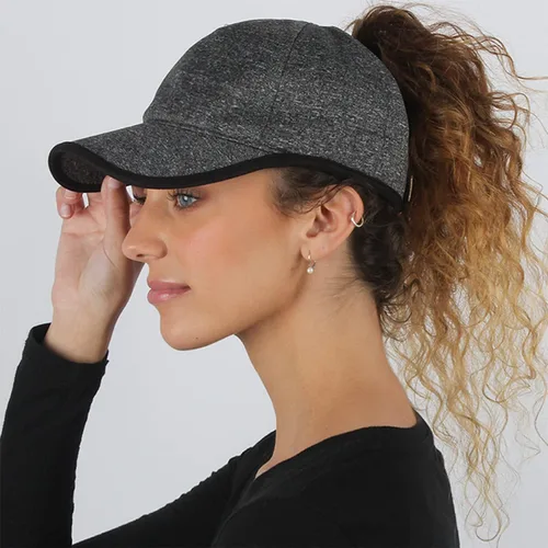 Vista 2 de Ponyflo Sombrero de cola de caballo activo - Gorras de cola de caballo para mujer, diseñadas para cabello rizado