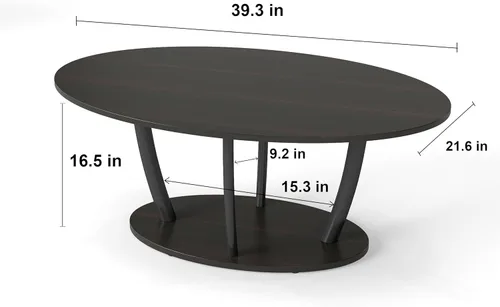 Vista 3 de Manora Mesa de centro ovalada pequeña rústica para sala de estar, mesa central de madera estrecha con estante, mesa de centro de estilo retro