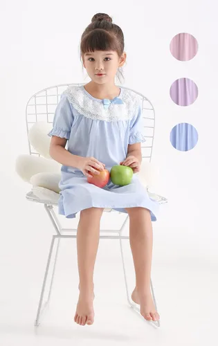 Vista 3 de BANGSAUR Vestido de algodón para niñas, vestido de encaje, vestido de dormir para niña de 3 a 15 años