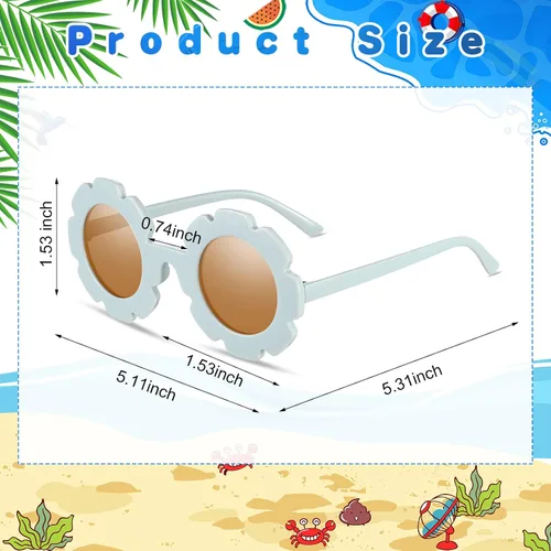 Vista 2 de 12 pares de lentes de sol redondos con forma de flor para niños lindos lentes de sol para exteriores